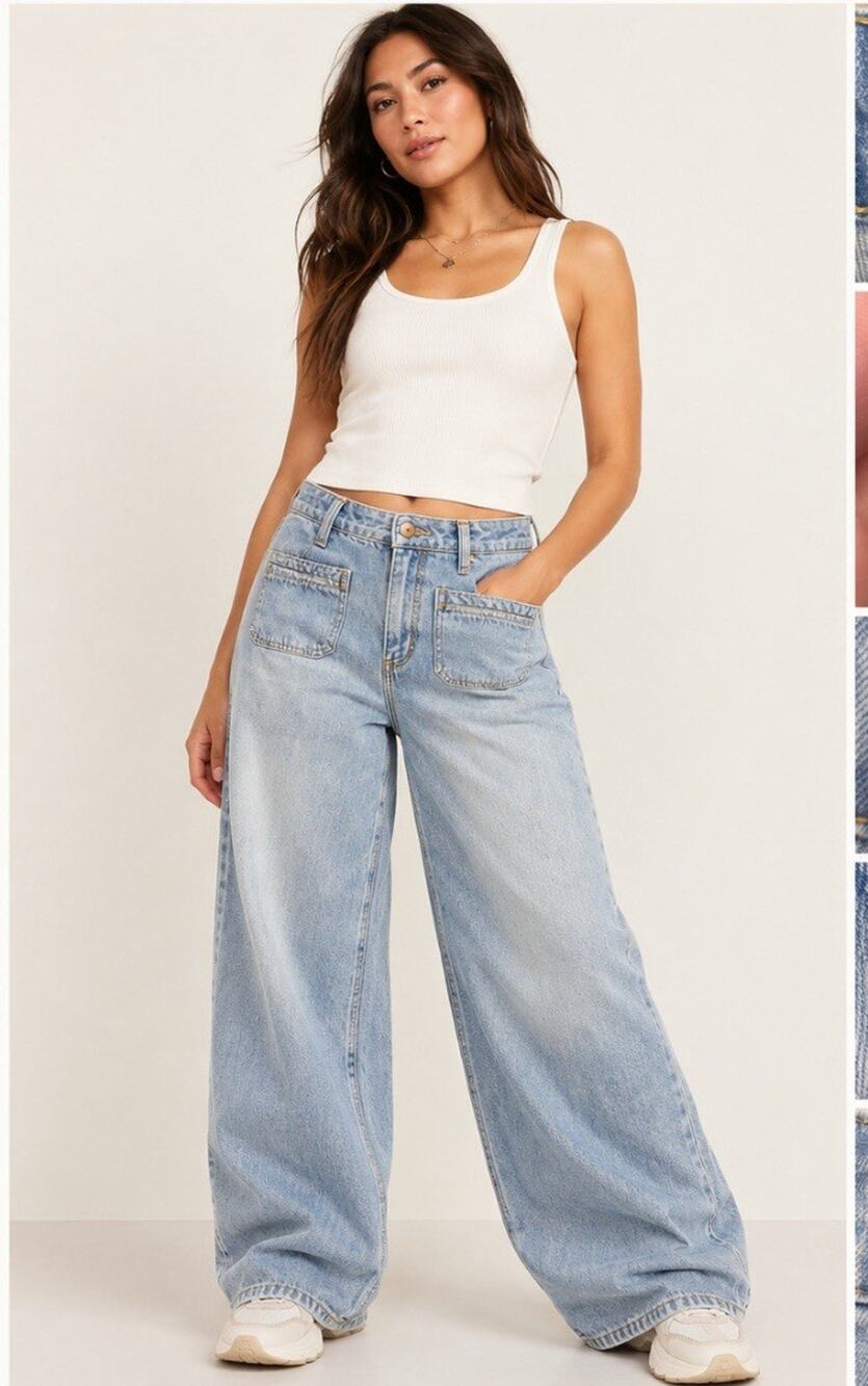Baggy Barrel Loose Fit Old Navy High Rise Wide Leg Jeans Sz 12 Light Wash Denim